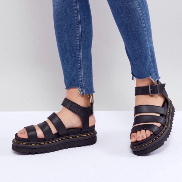 Dr. Martens Shoes - Dr. Martens Blaire Quad Black Platform Strappy Sandals Size 8
